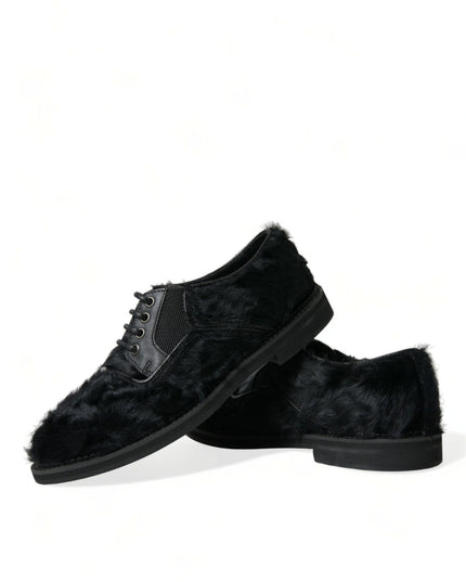 Dolce & Gabbana Black Fur Leather Lace Up Derby Dress Shoes