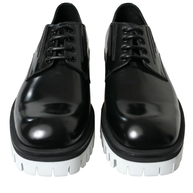 Dolce & Gabbana Black White Leather Lace Up Derby Dress Shoes