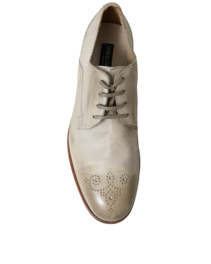 Dolce & Gabbana White Distressed Leather Derby Dress Shoes