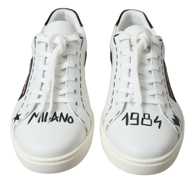Dolce & Gabbana White Bordeaux Leather Logo Low Top Sneakers Shoes
