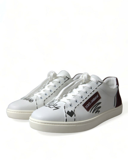 Dolce & Gabbana White Bordeaux Leather Logo Low Top Sneakers Shoes