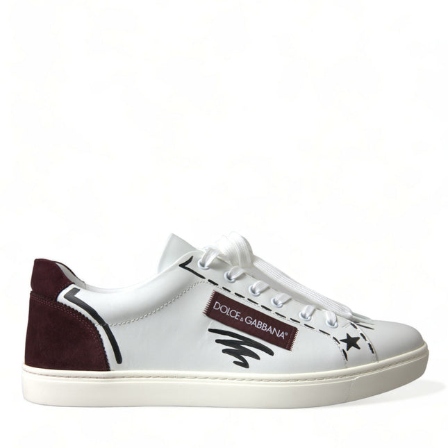 Dolce & Gabbana White Bordeaux Leather Logo Low Top Sneakers Shoes