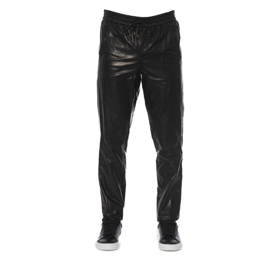 Trussardi Black Lamb Leather Men Trousers