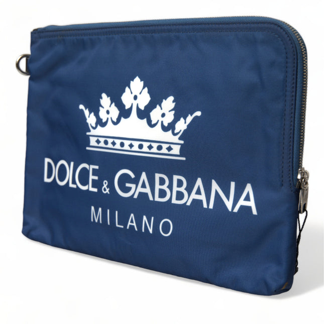 Dolce & Gabbana Blue DG Milano Print Nylon Pouch Clutch Men Bag