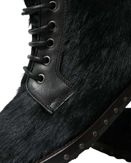 Dolce & Gabbana Black Pony Style Leather Mid Calf Boots Shoes