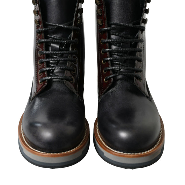 Dolce & Gabbana Black Leather Military Combat Boots Shoes