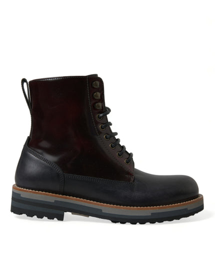 Dolce & Gabbana Black Leather Military Combat Boots Shoes