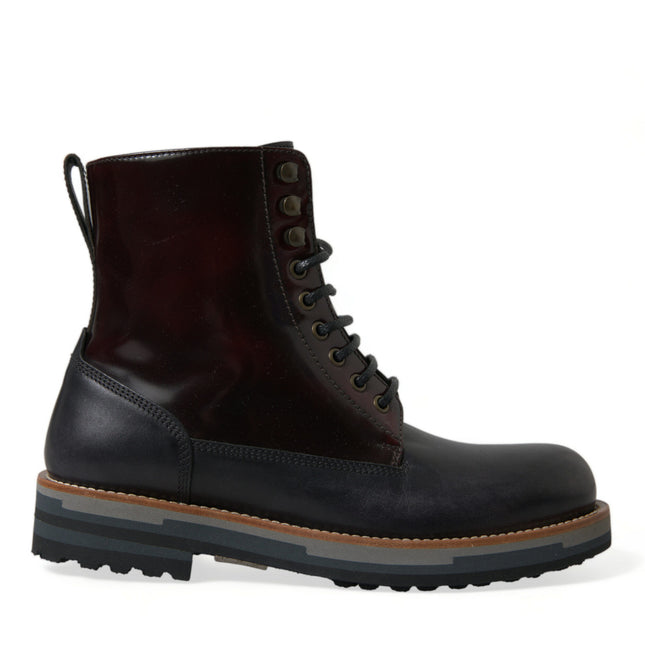 Dolce & Gabbana Black Leather Military Combat Boots Shoes