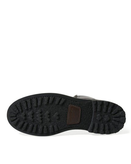 Dolce & Gabbana Black Leather Military Combat Boots Shoes