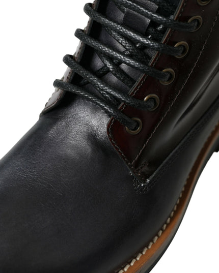 Dolce & Gabbana Black Leather Military Combat Boots Shoes