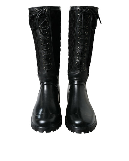 Dolce & Gabbana Black Chioggia Rubber Suede Rain Boots Shoes