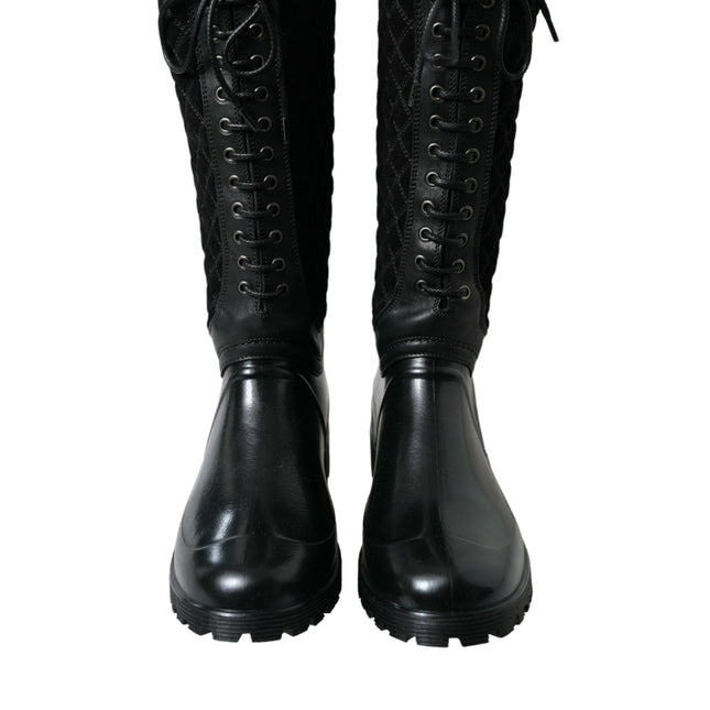 Dolce & Gabbana Black Chioggia Rubber Suede Rain Boots Shoes