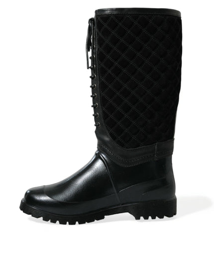 Dolce & Gabbana Black Chioggia Rubber Suede Rain Boots Shoes