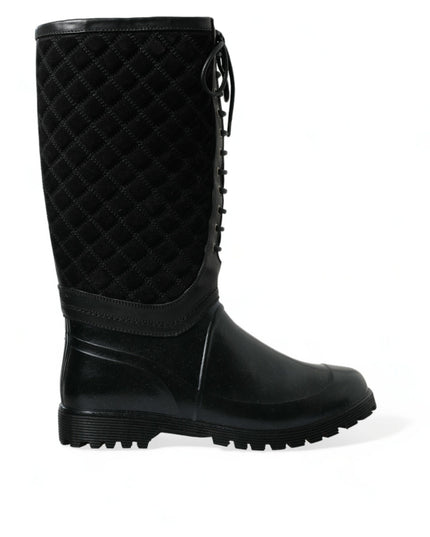 Dolce & Gabbana Black Chioggia Rubber Suede Rain Boots Shoes