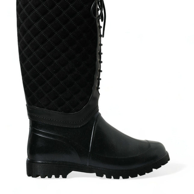 Dolce & Gabbana Black Chioggia Rubber Suede Rain Boots Shoes