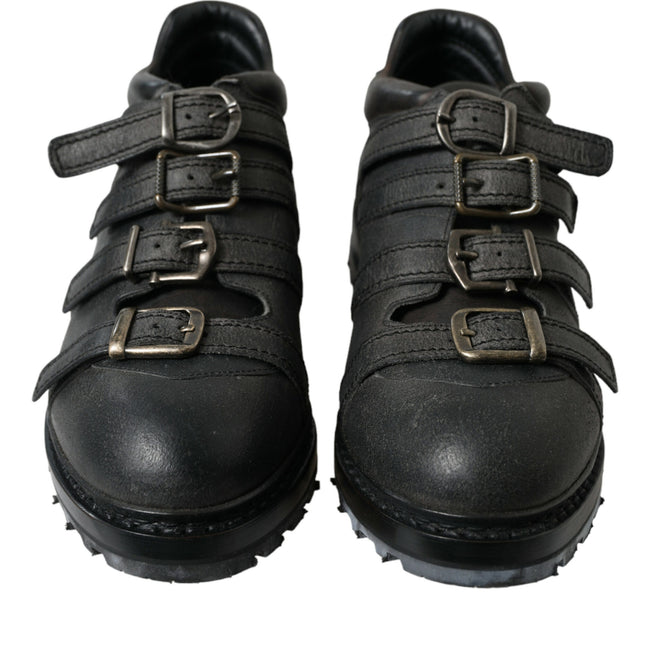 Dolce & Gabbana Black Leather Strap Men Ankle Boots Shoes