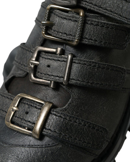 Dolce & Gabbana Black Leather Strap Men Ankle Boots Shoes