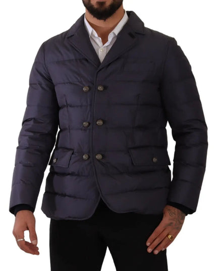 Dolce & Gabbana Blue Silk Goat Coat Blouson Winter Jacket