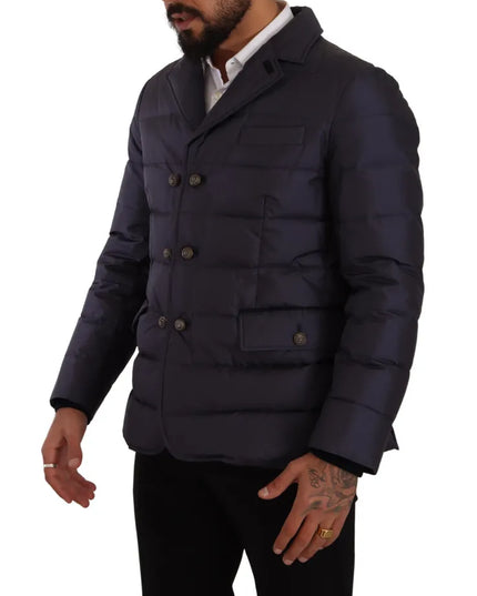 Dolce & Gabbana Blue Silk Goat Coat Blouson Winter Jacket