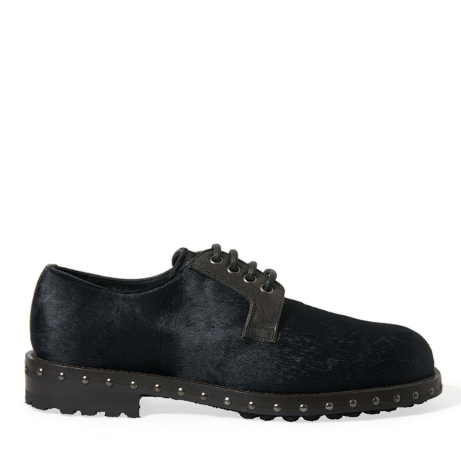 Dolce & Gabbana Black Stable Fur Derby SAN PIETRO Dress Shoes