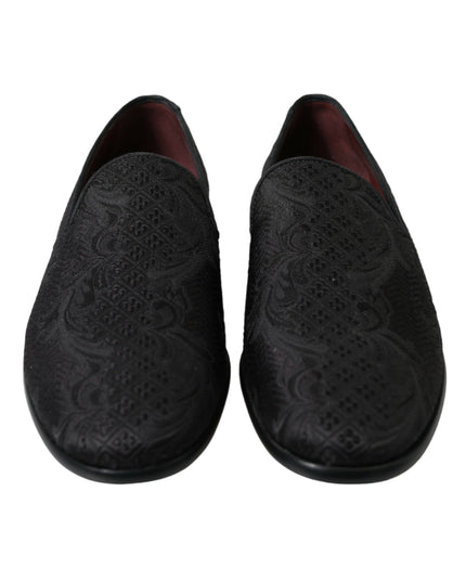 Dolce & Gabbana Black Brocade Men Slip On Loafer Dress Shoes