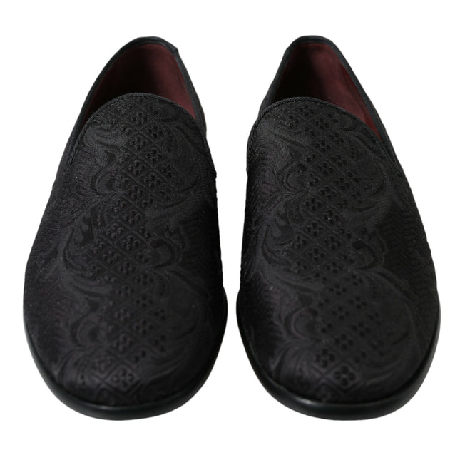 Dolce & Gabbana Black Brocade Men Slip On Loafer Dress Shoes