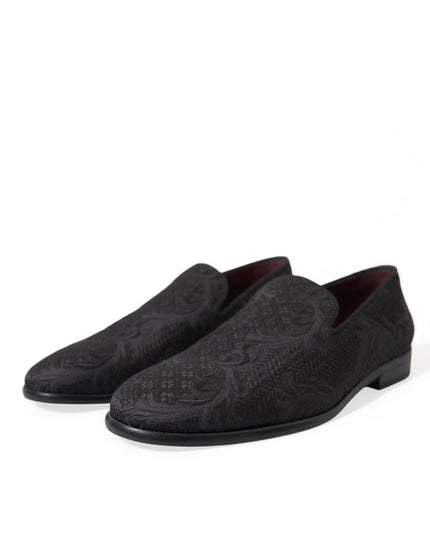 Dolce & Gabbana Black Brocade Men Slip On Loafer Dress Shoes