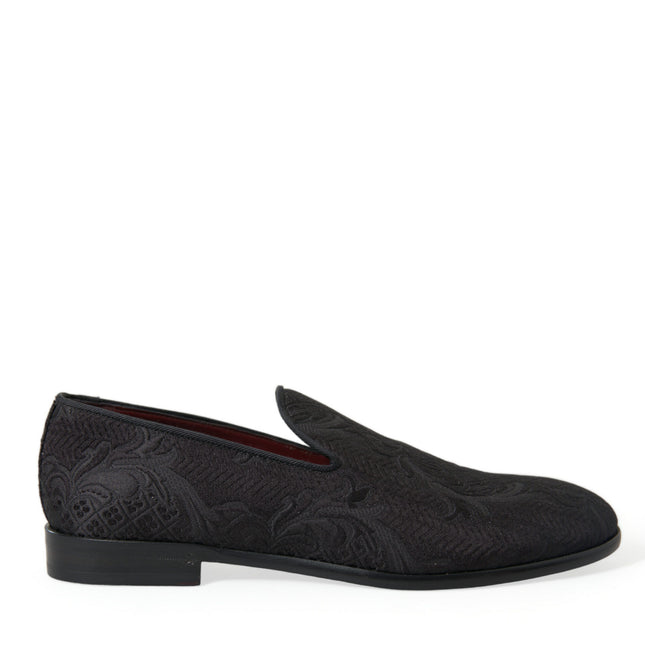 Dolce & Gabbana Black Brocade Men Slip On Loafer Dress Shoes