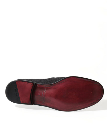 Dolce & Gabbana Black Brocade Men Slip On Loafer Dress Shoes
