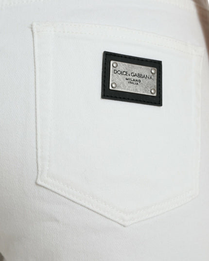 Dolce & Gabbana White Cotton Cropped Wide Leg Denim Jeans