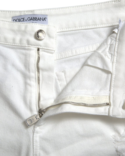 Dolce & Gabbana White Cotton Cropped Wide Leg Denim Jeans