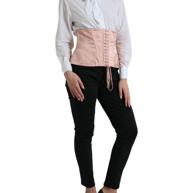 Dolce & Gabbana Pink Silk Stretch Belt Waist Strap Corset Top