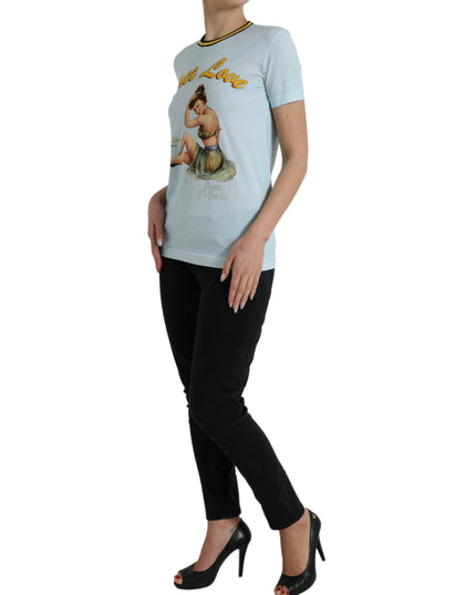 Dolce & Gabbana Light Blue Cotton Free Love Crew Neck T-shirt