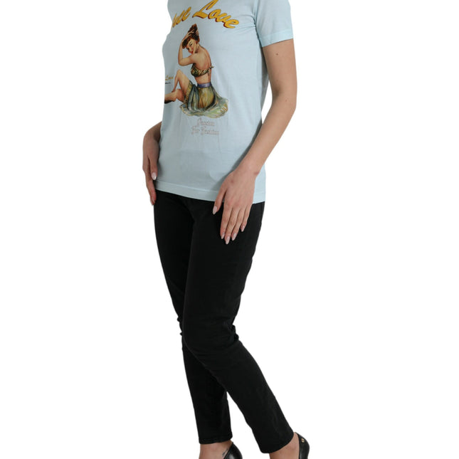 Dolce & Gabbana Light Blue Cotton Free Love Crew Neck T-shirt