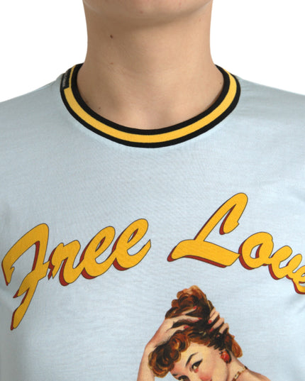 Dolce & Gabbana Light Blue Cotton Free Love Crew Neck T-shirt