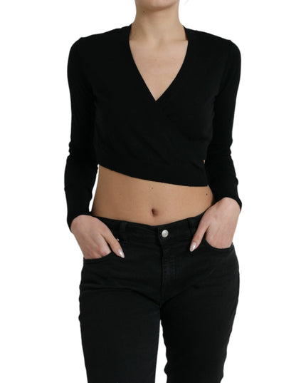 Dolce & Gabbana Black Wool V-neck Crossed Cardigan Sweater