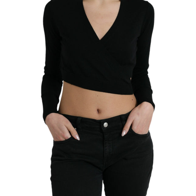 Dolce & Gabbana Black Wool V-neck Crossed Cardigan Sweater