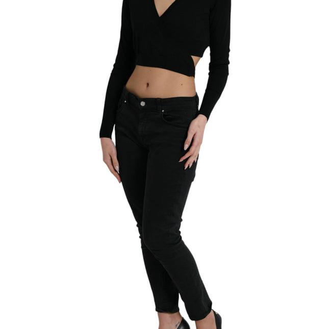 Dolce & Gabbana Black Wool V-neck Crossed Cardigan Sweater