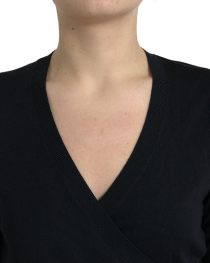 Dolce & Gabbana Black Wool V-neck Crossed Cardigan Sweater