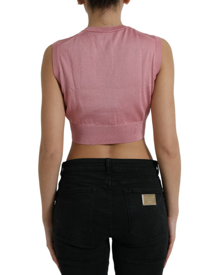 Dolce & Gabbana Pink Crew Neck Cropped Sleeveless Tank Top