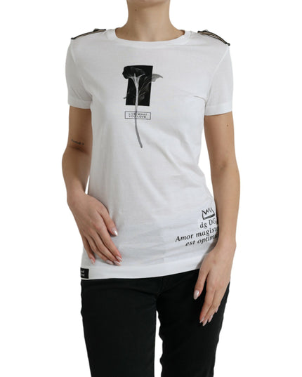 Dolce & Gabbana White Black Roses Crewneck Cotton T-shirt