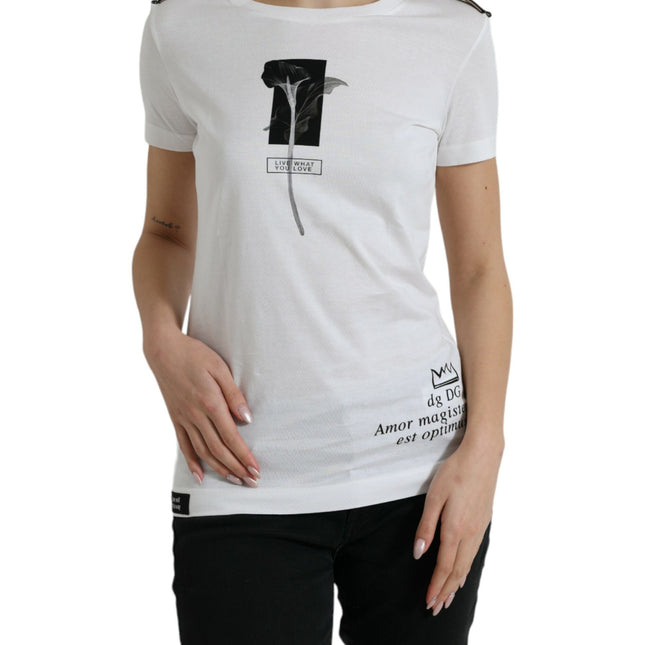 Dolce & Gabbana White Black Roses Crewneck Cotton T-shirt