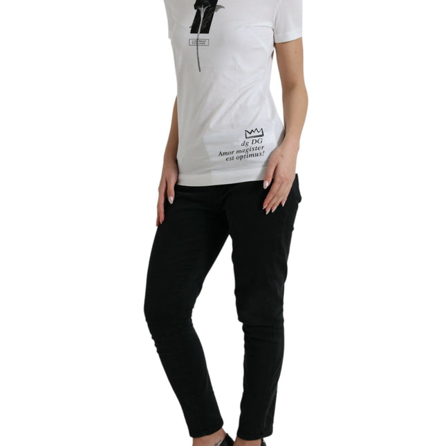 Dolce & Gabbana White Black Roses Crewneck Cotton T-shirt
