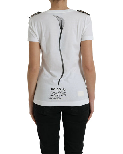 Dolce & Gabbana White Black Roses Crewneck Cotton T-shirt