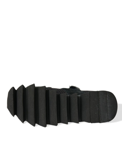 Dolce & Gabbana Black Fur Embellished Suede Sneakers Shoes