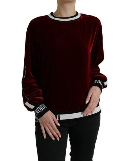 Dolce & Gabbana Bordeaux Velvet Round Neck Pullover Sweater