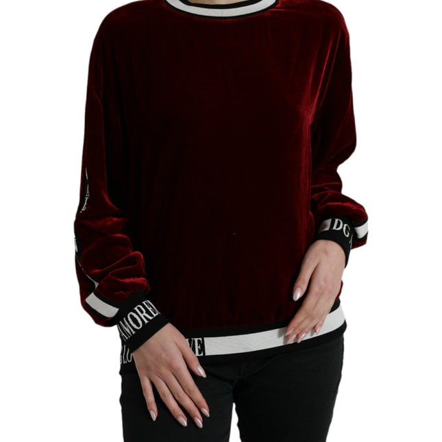 Dolce & Gabbana Bordeaux Velvet Round Neck Pullover Sweater