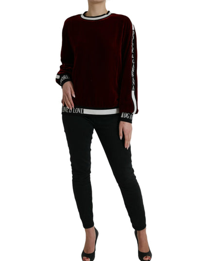 Dolce & Gabbana Bordeaux Velvet Round Neck Pullover Sweater