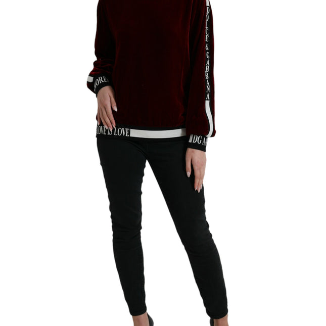 Dolce & Gabbana Bordeaux Velvet Round Neck Pullover Sweater