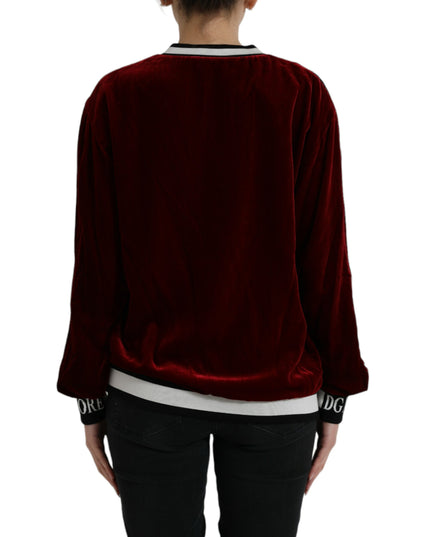Dolce & Gabbana Bordeaux Velvet Round Neck Pullover Sweater